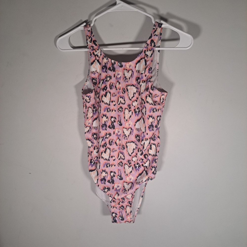 Kids Size Large Pink Cheetah Print Heart Printed Swimsuit